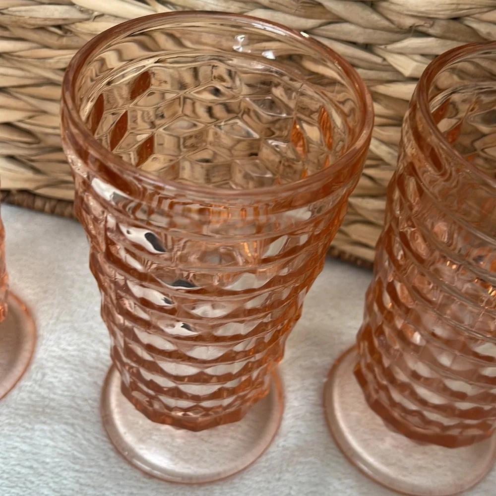 Vtg 4 Indiana Whitehall Peach Pink Ice Tea  Cooler Drinking Glasses Cubist - Picture 12 of 14